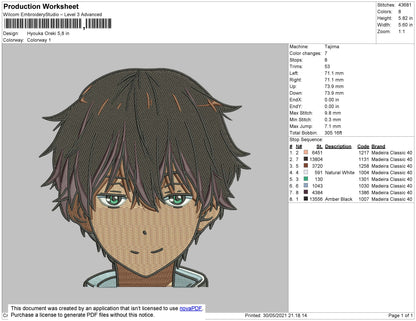 Hyouka Oreki Embroidery File 4 size
