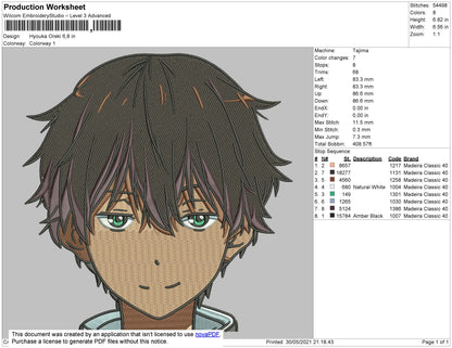 Hyouka Oreki Embroidery File 4 size