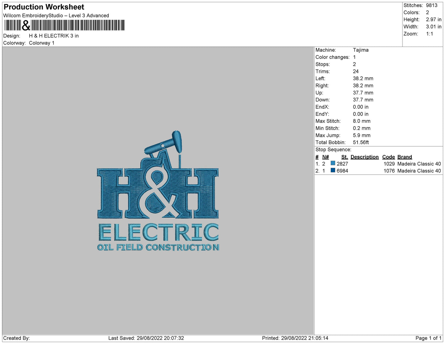 H&H Electric Embroidery File 5 sizes