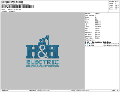 H&H Electric Embroidery File 5 sizes