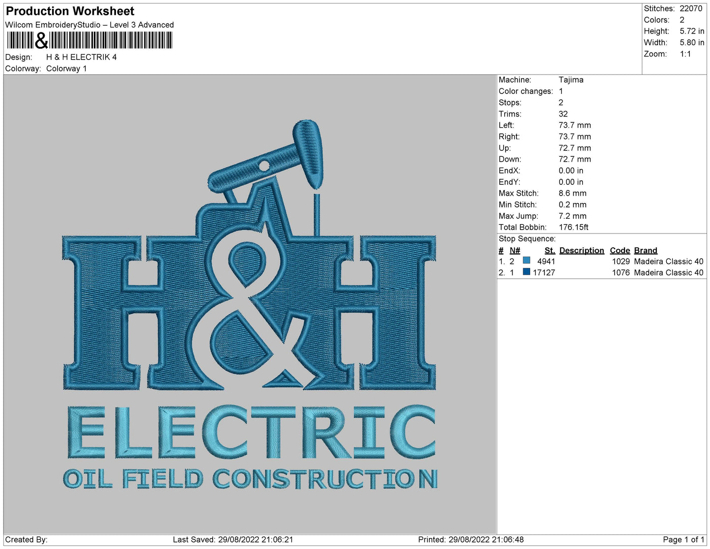H&H Electric Embroidery File 5 sizes