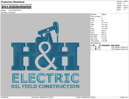 H&H Electric Embroidery File 5 sizes