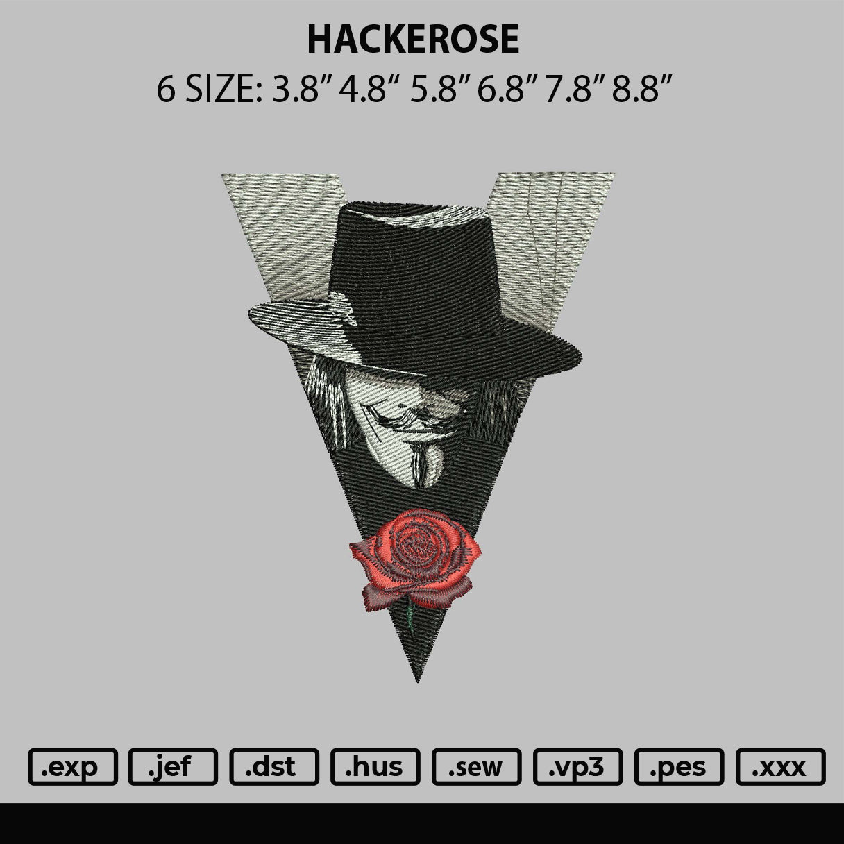 Hackerose Embroidery File 6 sizes