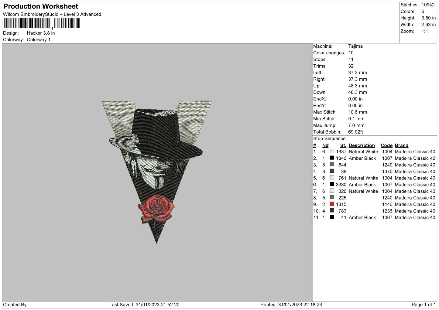 Hackerose Embroidery File 6 sizes