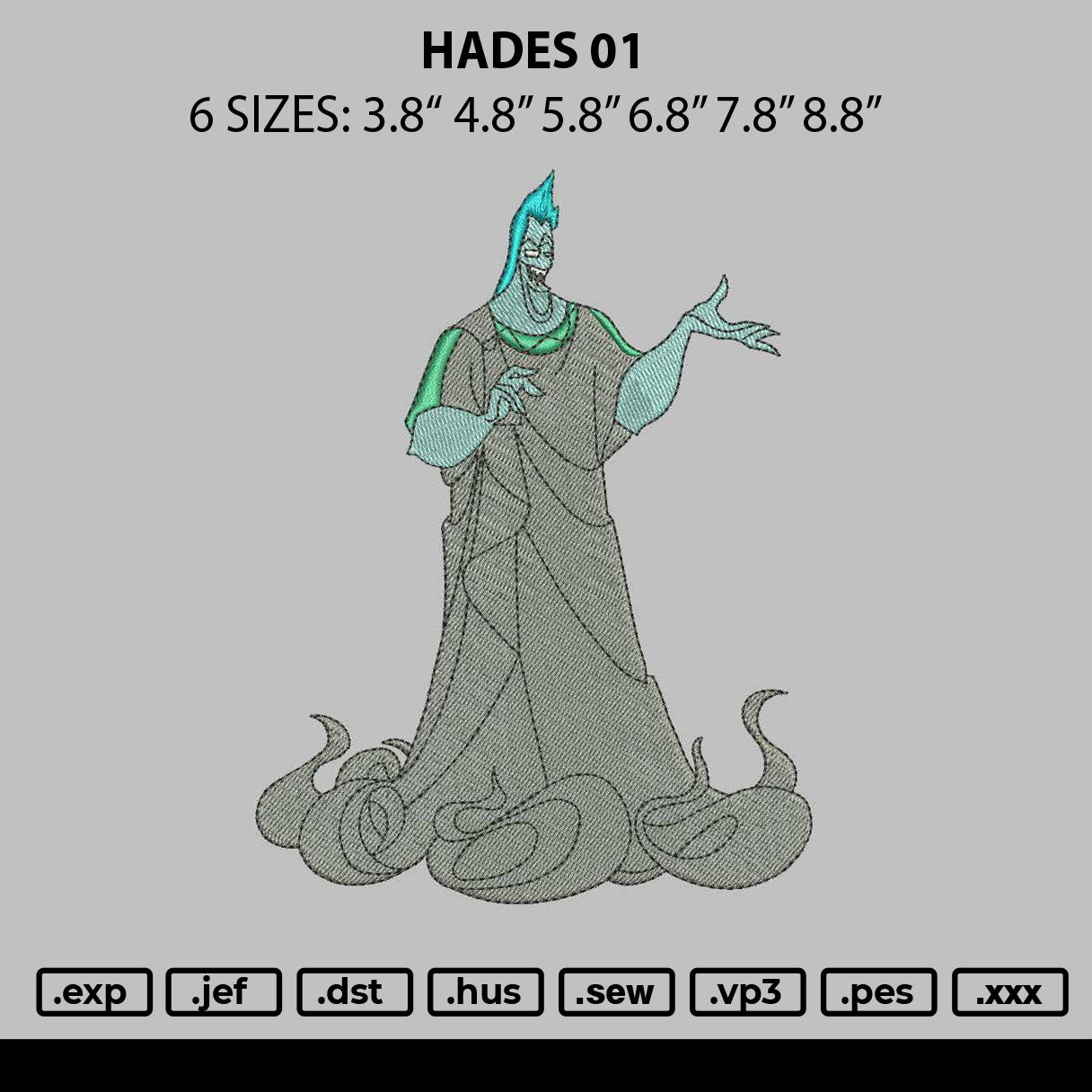 Hades 01 Embroidery File 6 sizes