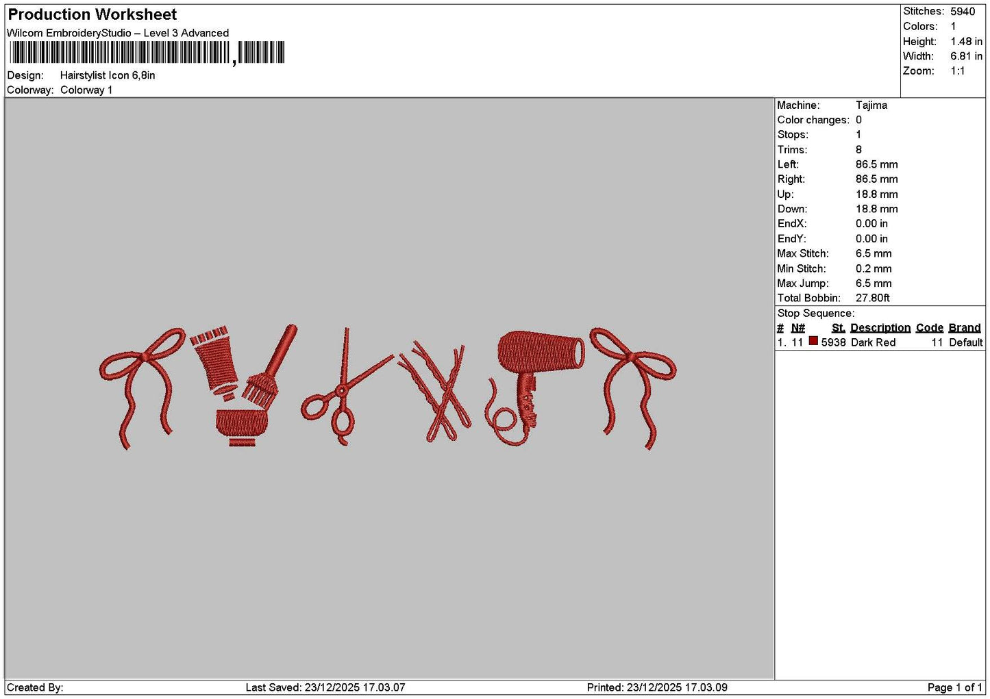 Haircare Icons Embroidery File 6 sizes