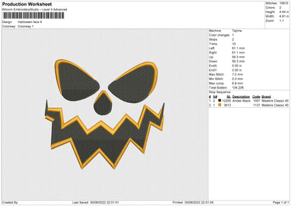 Halloween Face Embroidery File 5 sizes