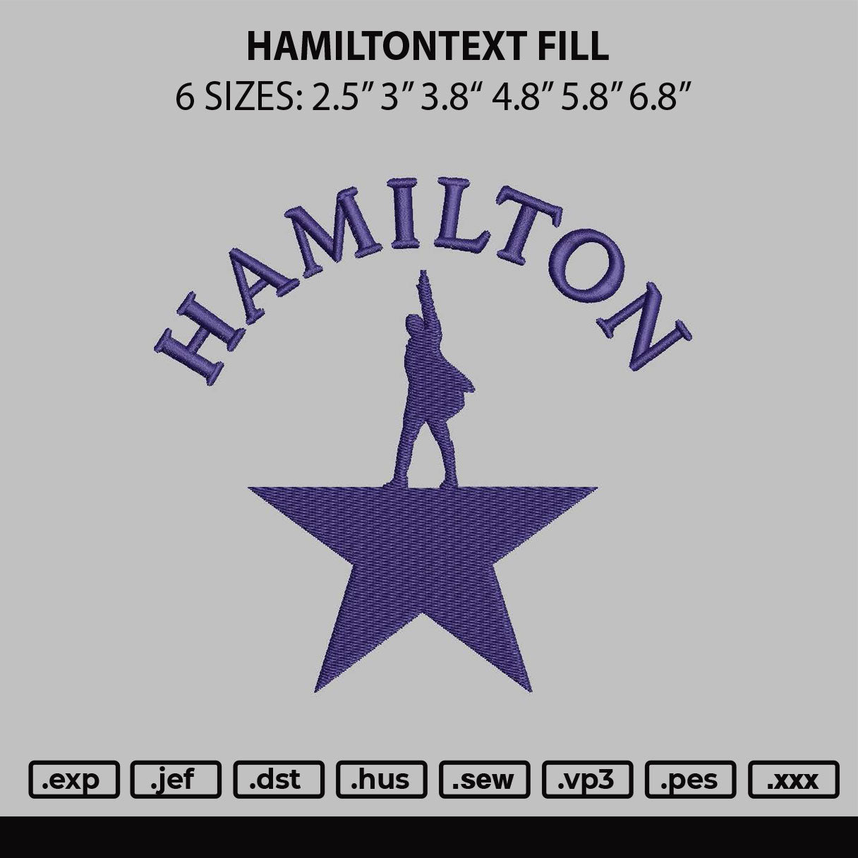 Hamiltontext Fill Embroidery File 6 sizes