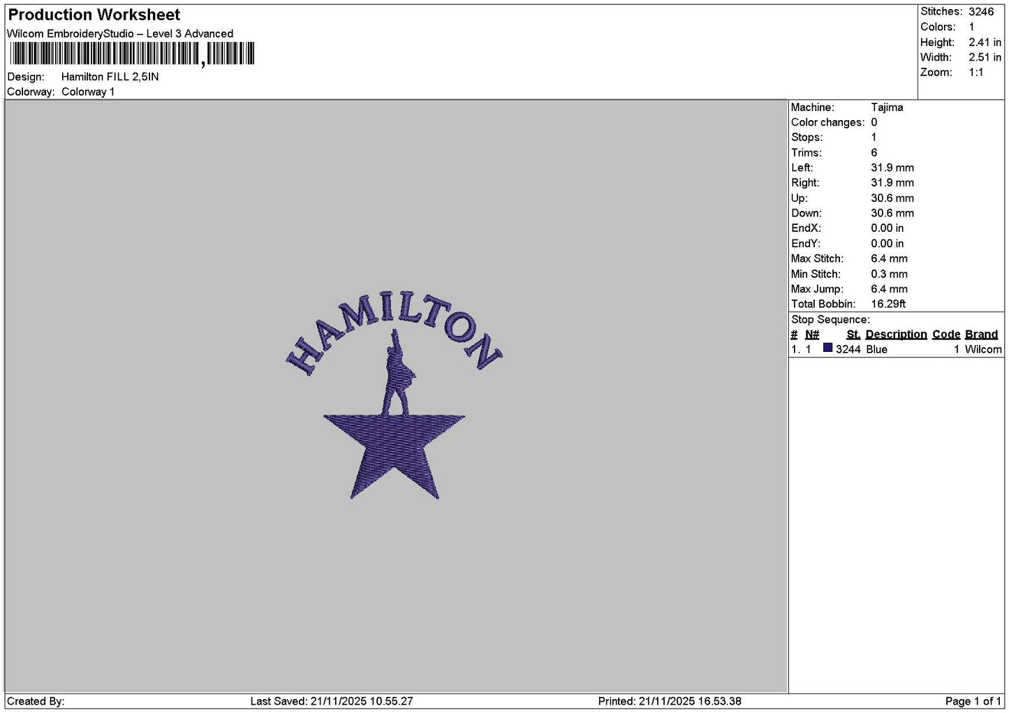 Hamiltontext Fill Embroidery File 6 sizes