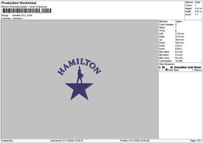 Hamiltontext Fill Embroidery File 6 sizes