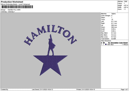 Hamiltontext Fill Embroidery File 6 sizes