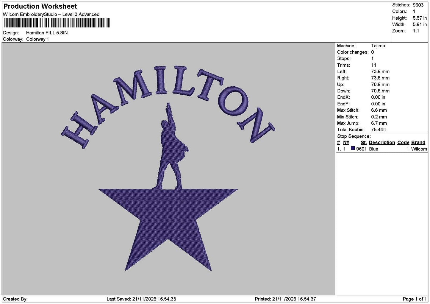 Hamiltontext Fill Embroidery File 6 sizes