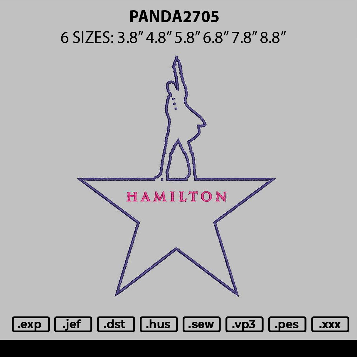 Hamiltntext 01 Embroidery File 6 sizes
