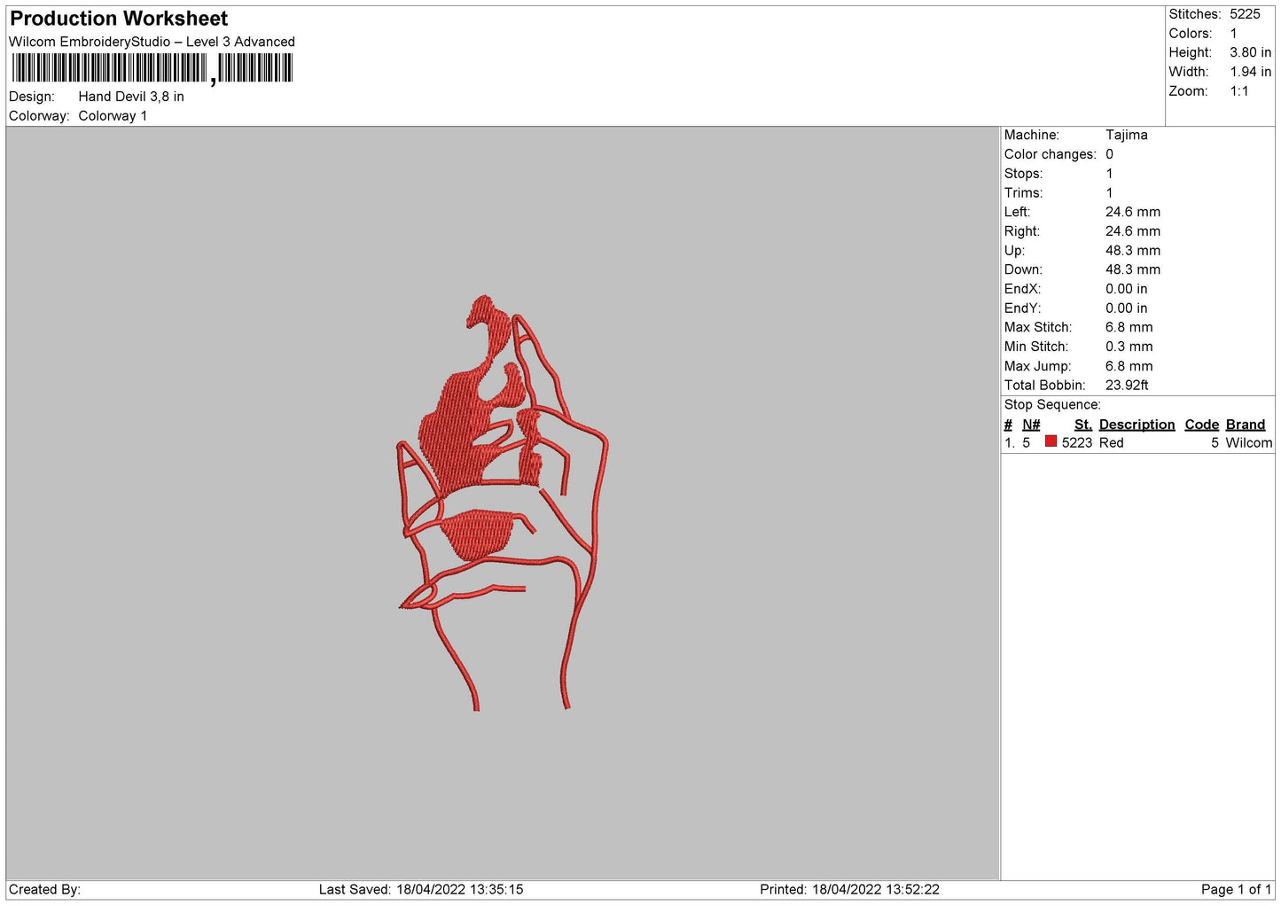 Hand Devil Embroidery File 4 size