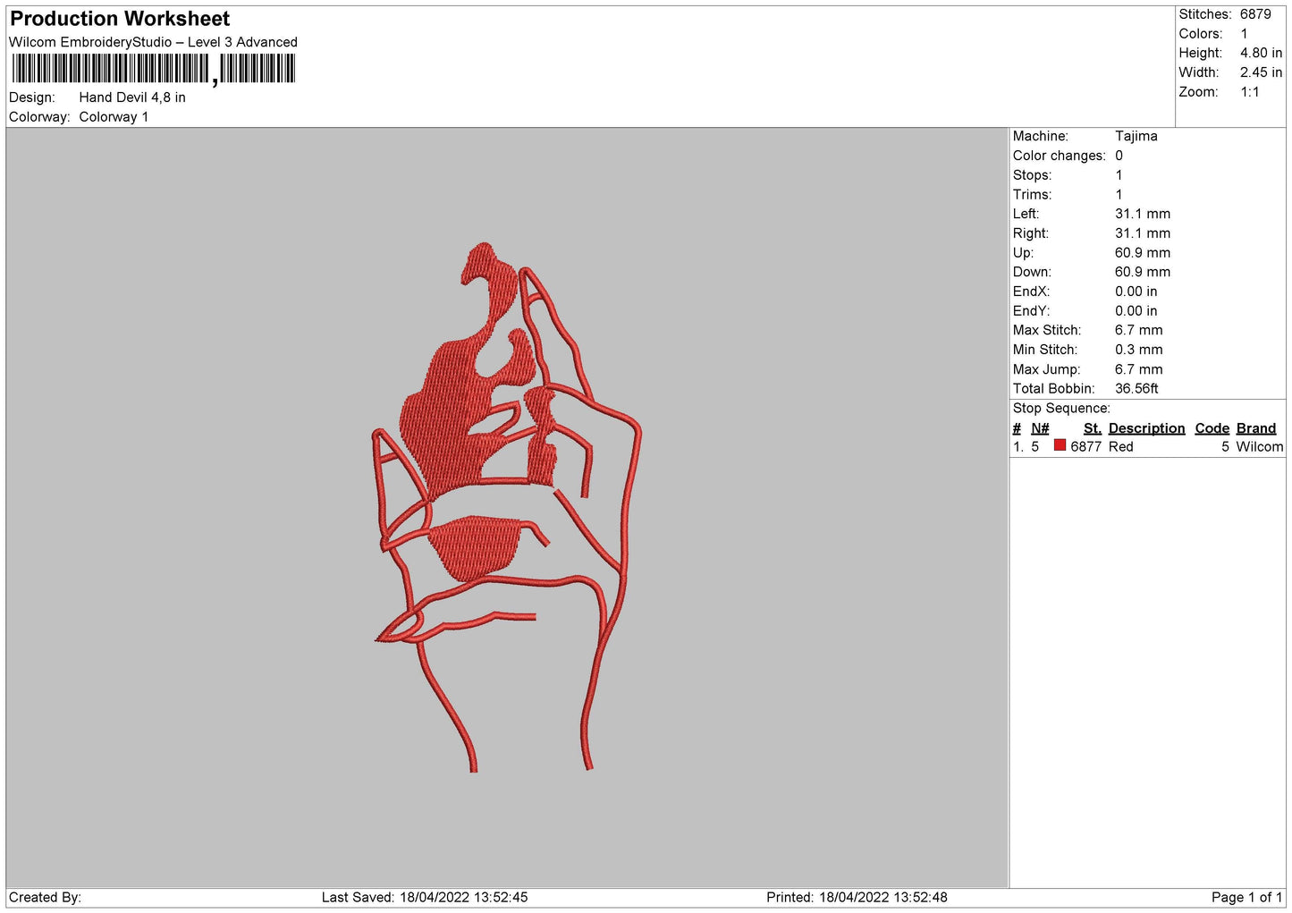Hand Devil Embroidery File 4 size