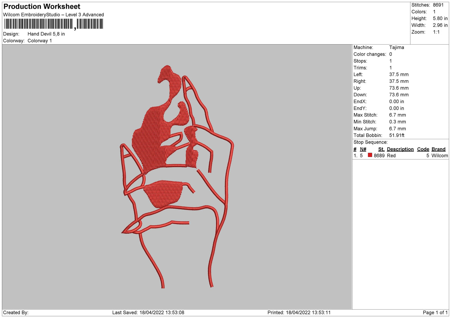 Hand Devil Embroidery File 4 size