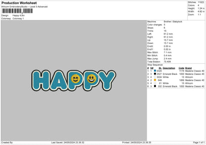 Happytext Embroidery File 6 sizes