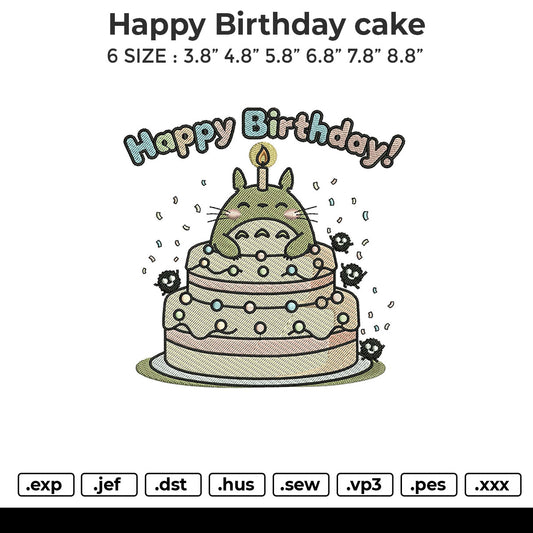Happy Birthday cake Embroidery File 6 sizes