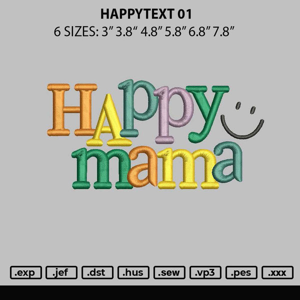 Happytext 01 Embroidery File 6 sizes