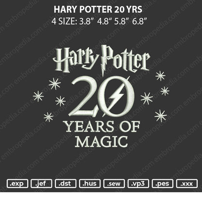 Harry Potter 20 Yrs Embroidery File 4 size