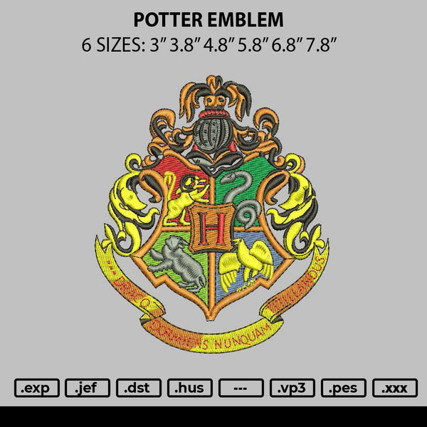 Potter Emblem Embroidery File 6 sizes