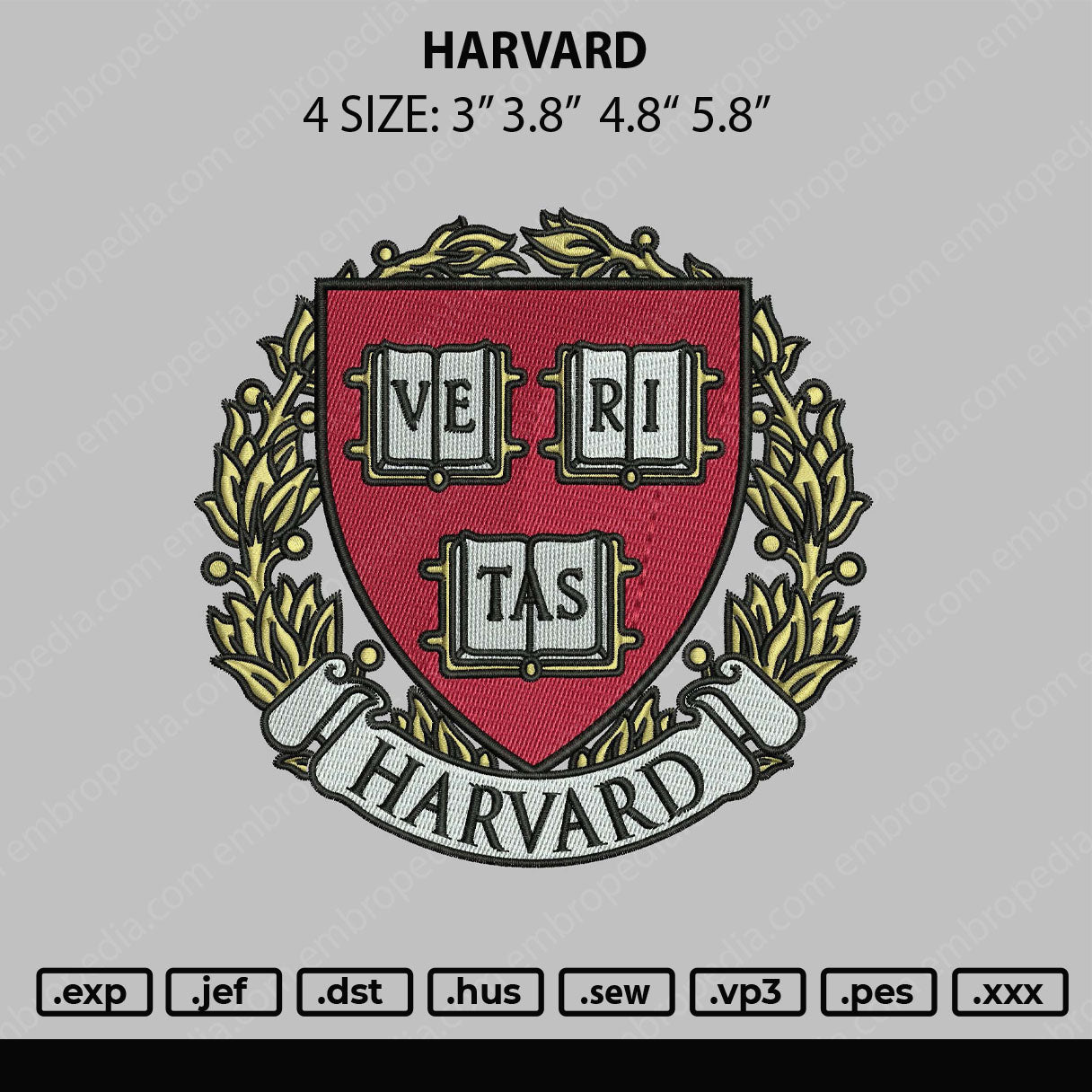 Harvard Logo Embroidery File 4 size