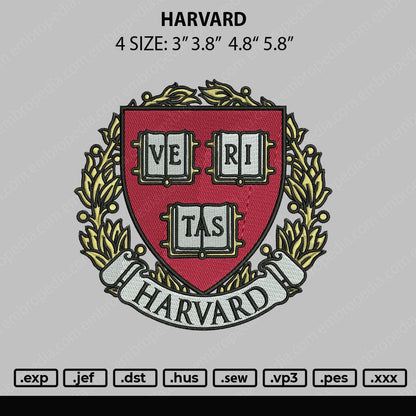 Harvard Logo Embroidery File 4 size