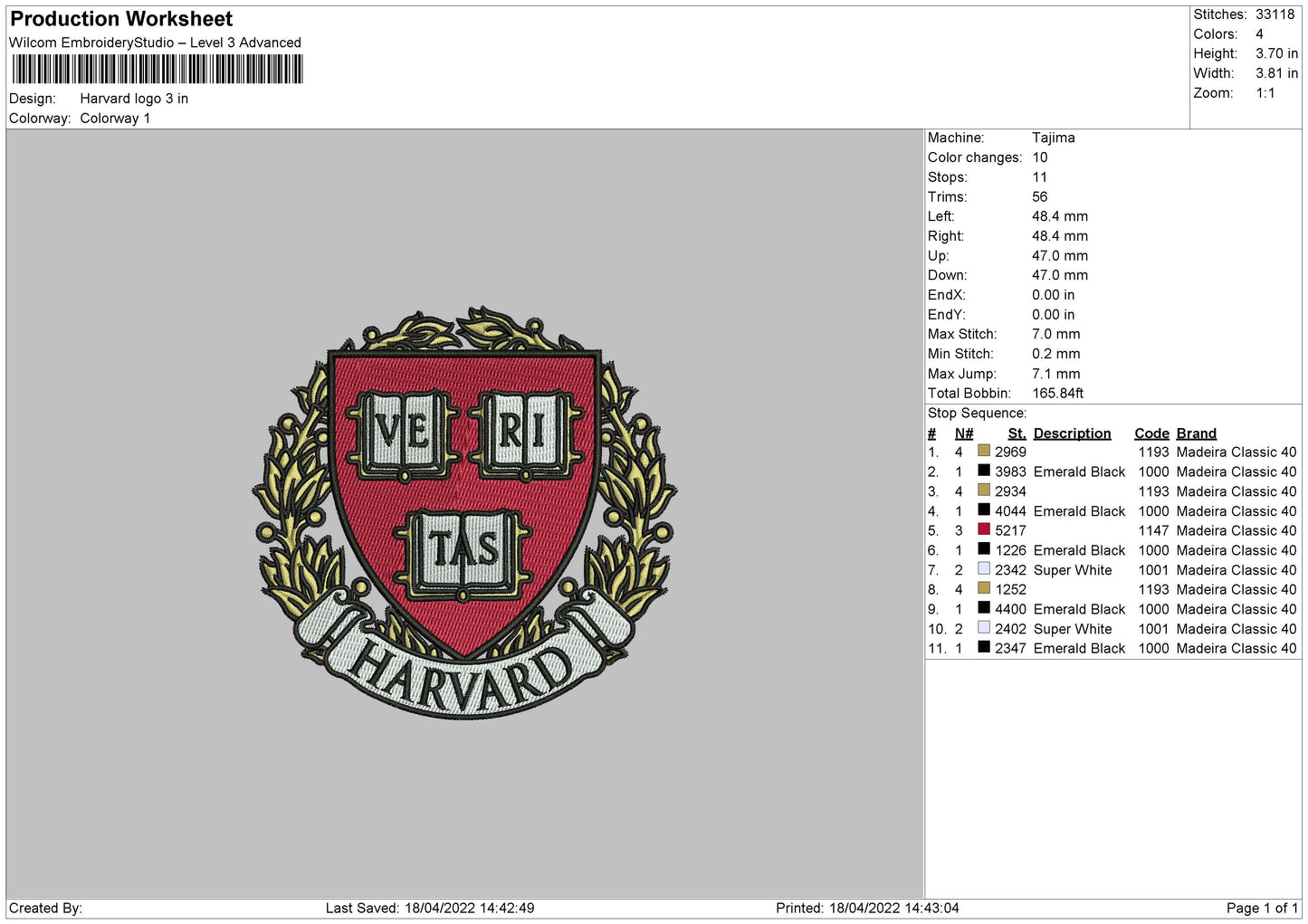 Harvard Logo Embroidery File 4 size