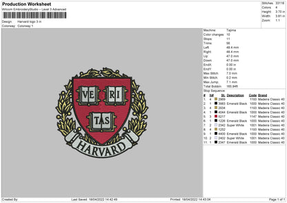 Harvard Logo Embroidery File 4 size