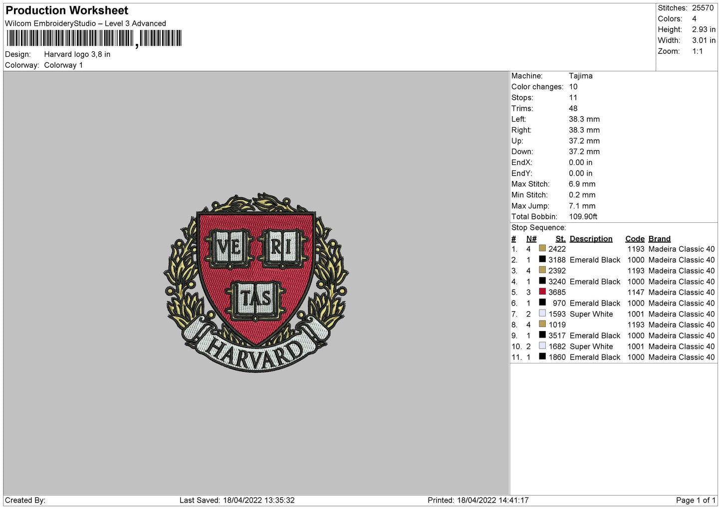 Harvard Logo Embroidery File 4 size