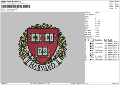 Harvard Logo Embroidery File 4 size