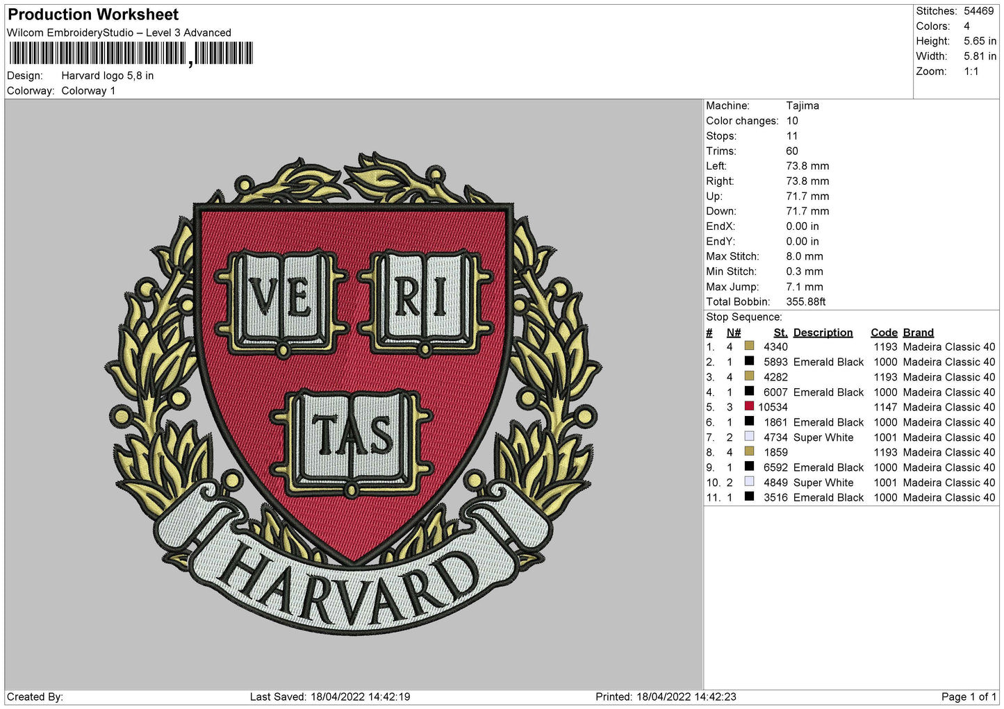 Harvard Logo Embroidery File 4 size
