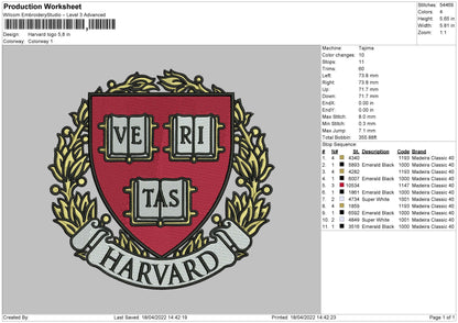Harvard Logo Embroidery File 4 size