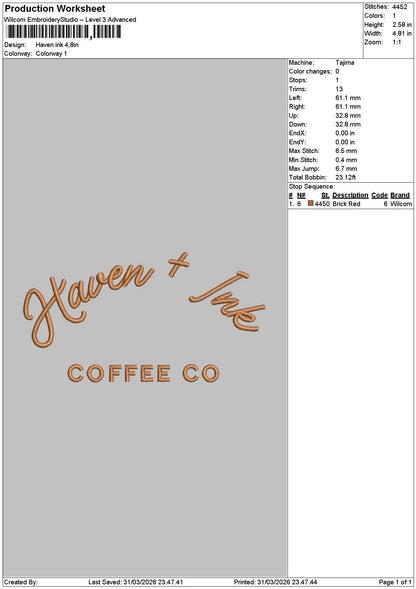 Haventext Embroidery File 6 sizes