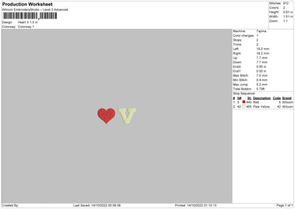 Heart V Embroidery File 7 sizes