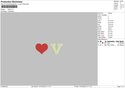 Heart V Embroidery File 7 sizes