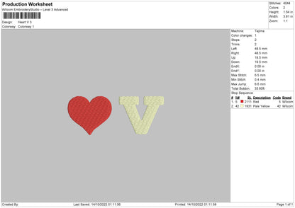 Heart V Embroidery File 7 sizes