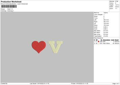 Heart V Embroidery File 7 sizes