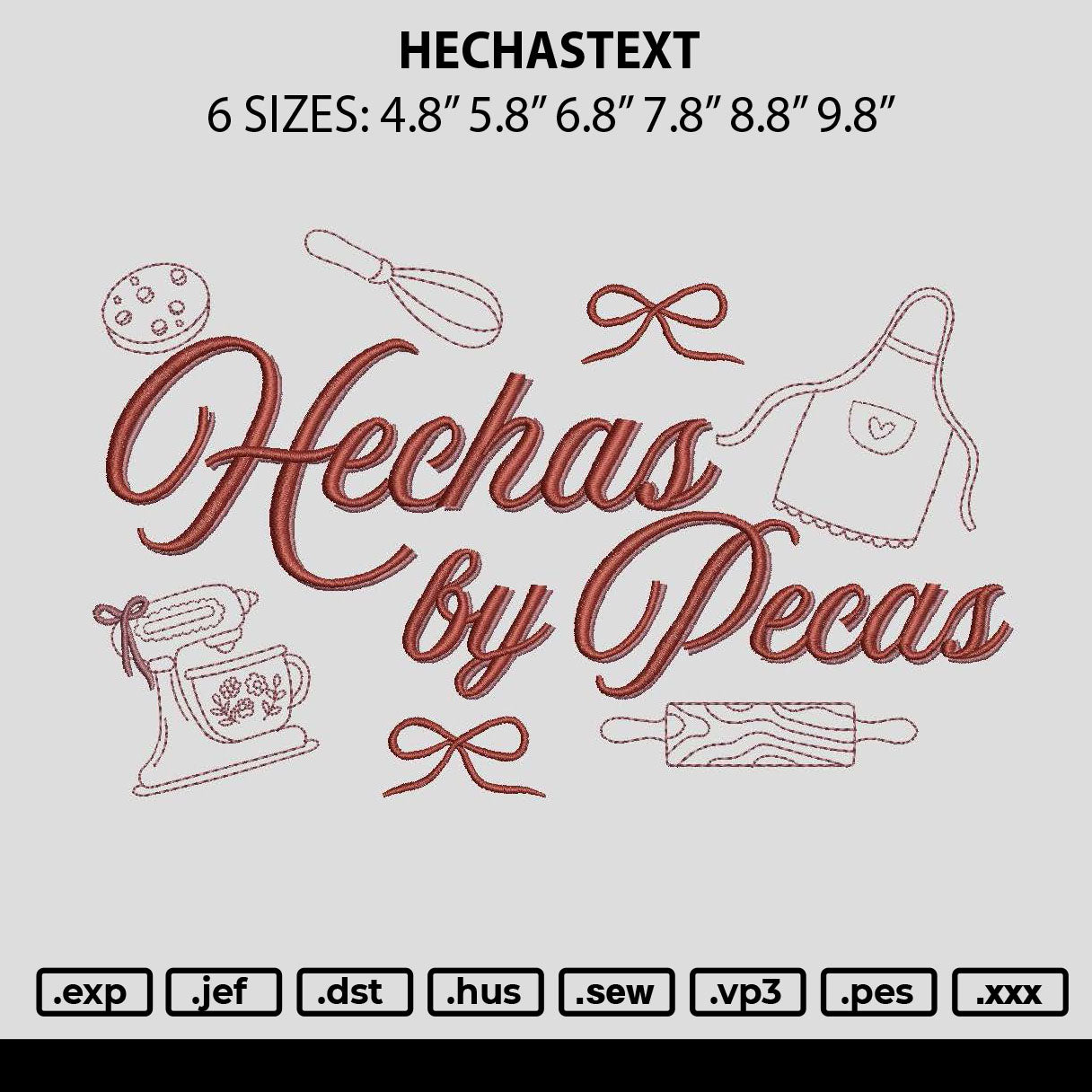 Hechastext Embroidery File 6 sizes