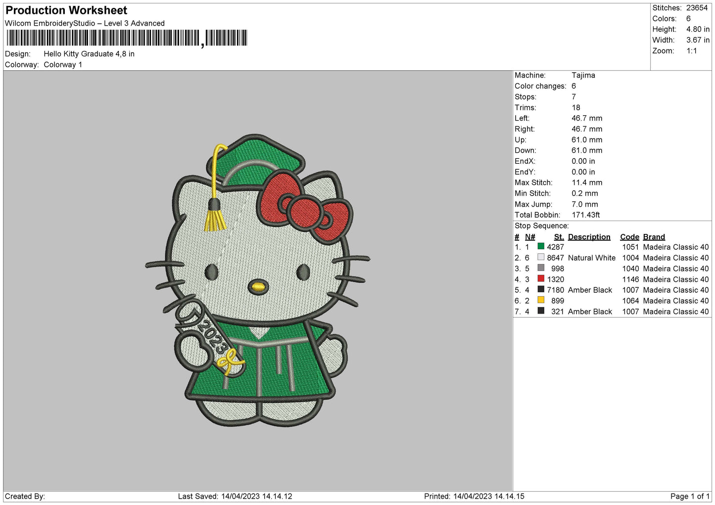 Hk Graduete Embroidery File 6 sizes