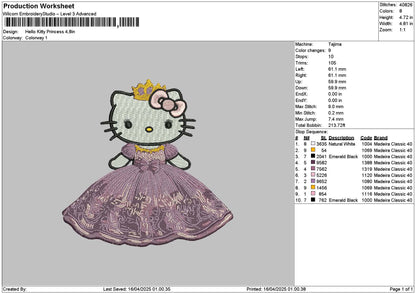 Kitty Princess 01 Embroidery File 6 sizes