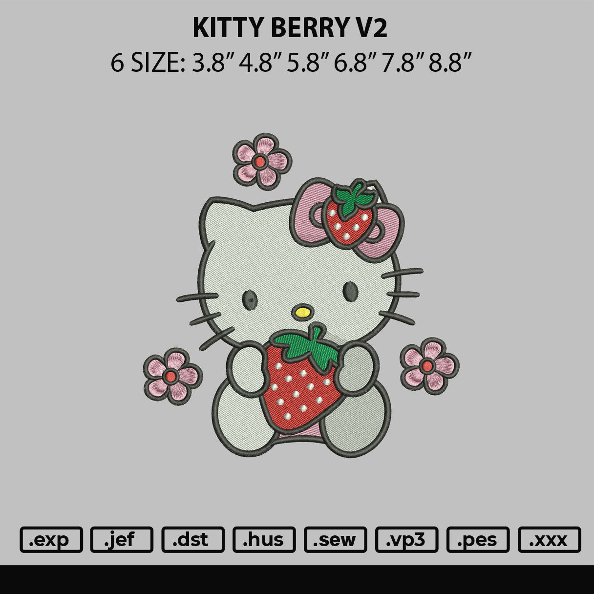 Kitty Berry V2 Embroidery File 6 sizes