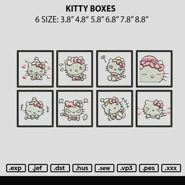 Kitty Boxes Embroidery File 6 sizes