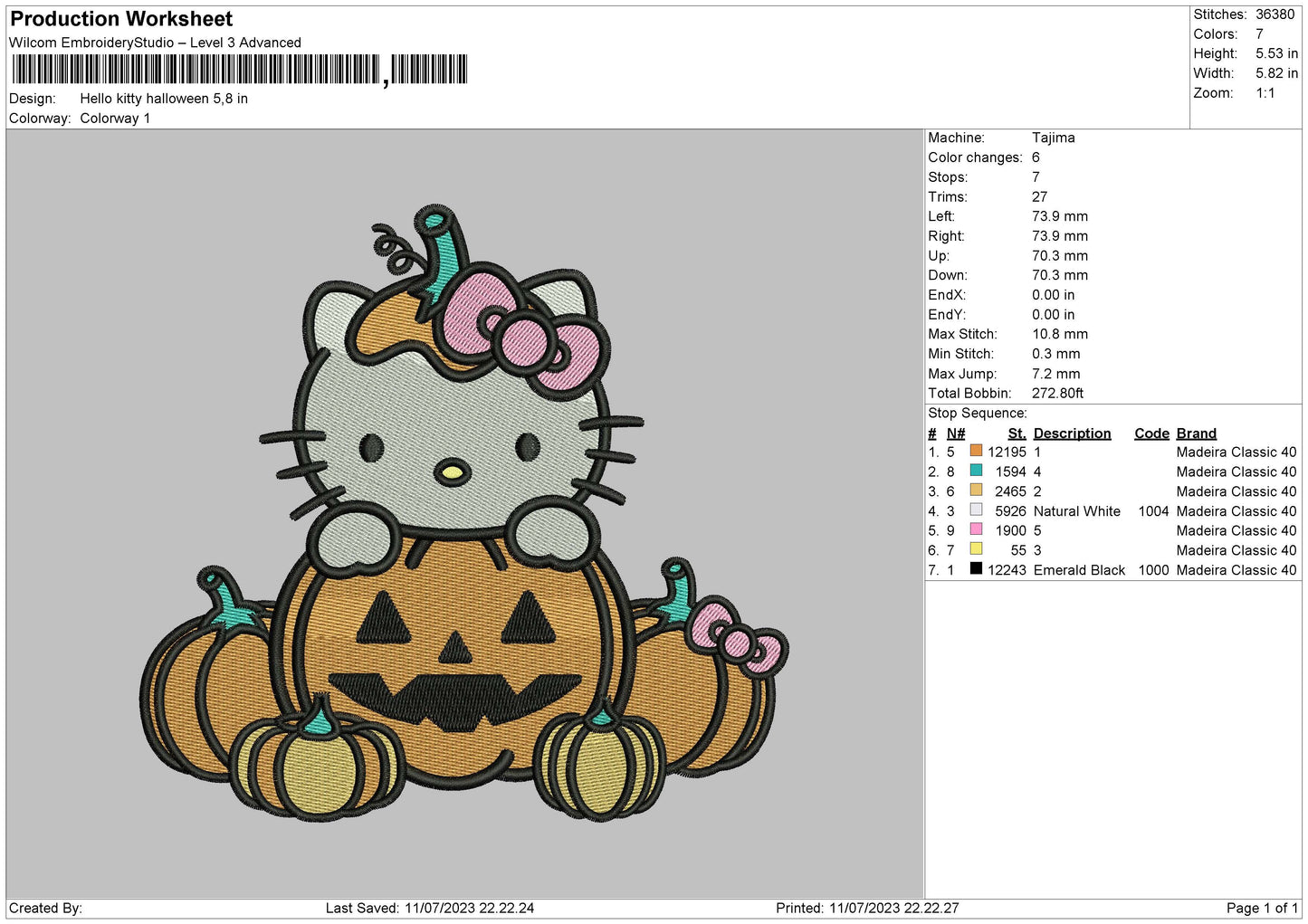 Kitty Halloween 23 Embroidery File 6 sizes