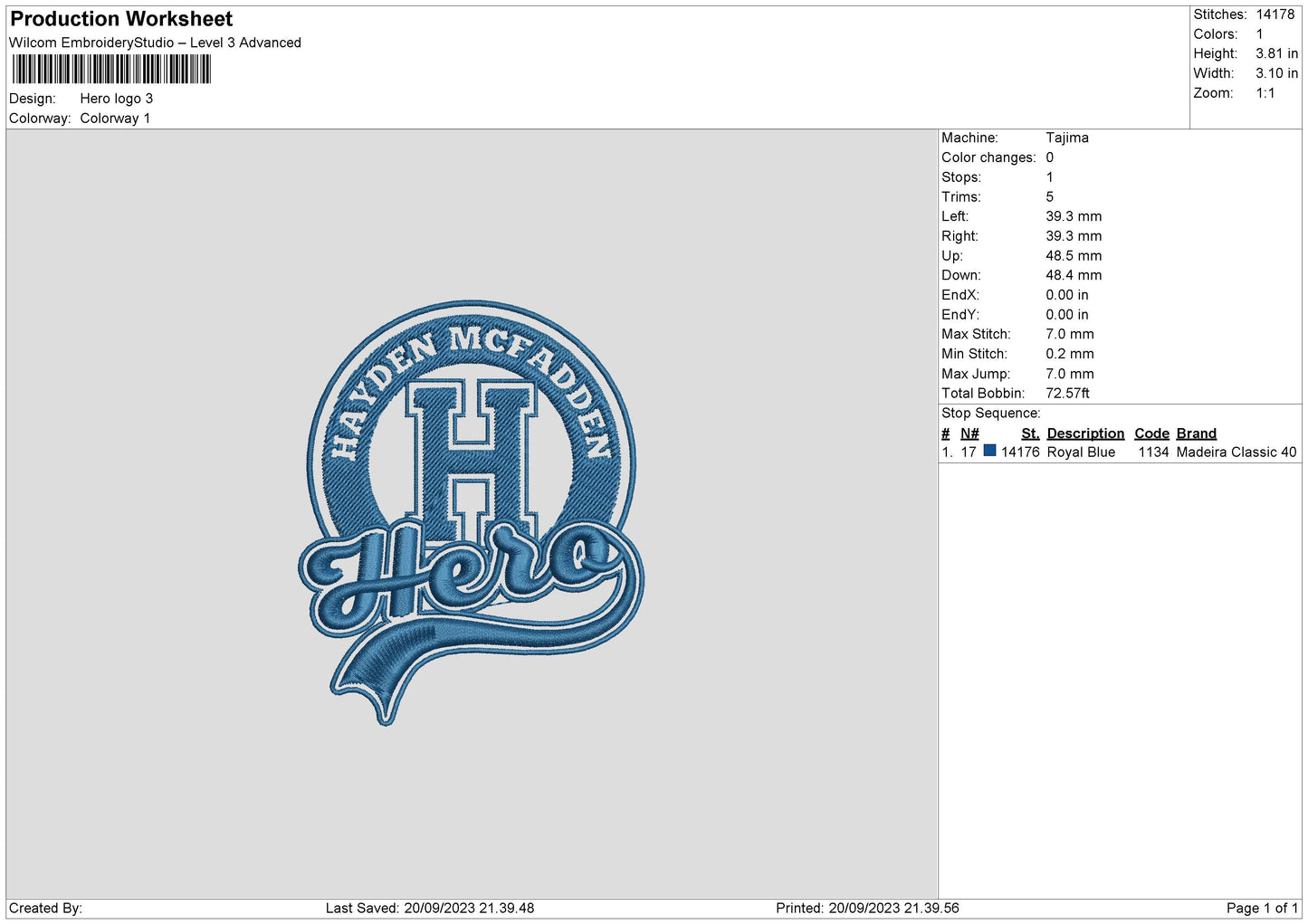 Hero Embroidery File 6 sizes