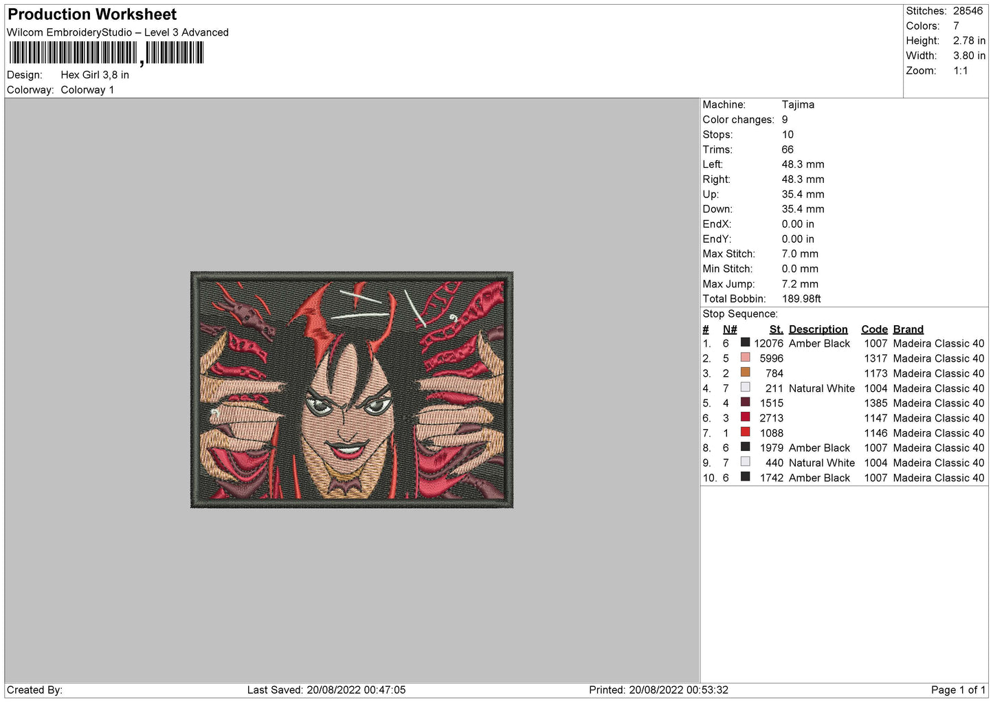 Hex Girl Embroidery File 5 sizes