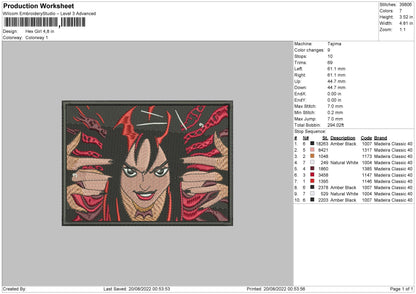 Hex Girl Embroidery File 5 sizes