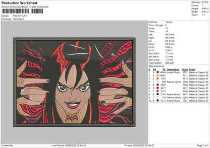 Hex Girl Embroidery File 5 sizes