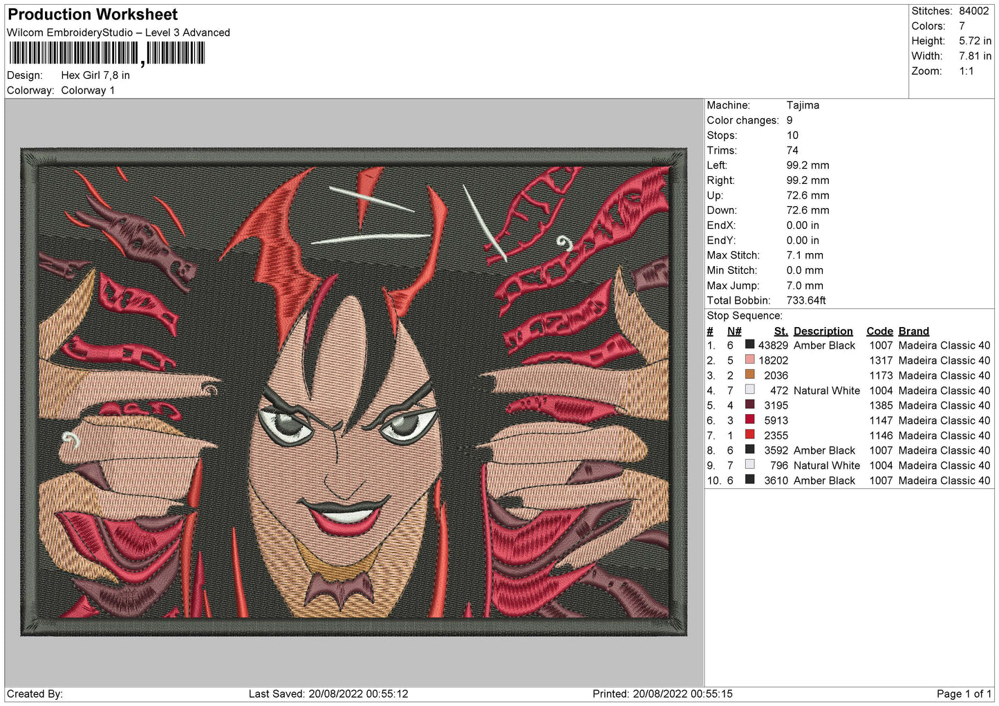 Hex Girl Embroidery File 5 sizes