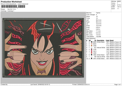 Hex Girl Embroidery File 5 sizes